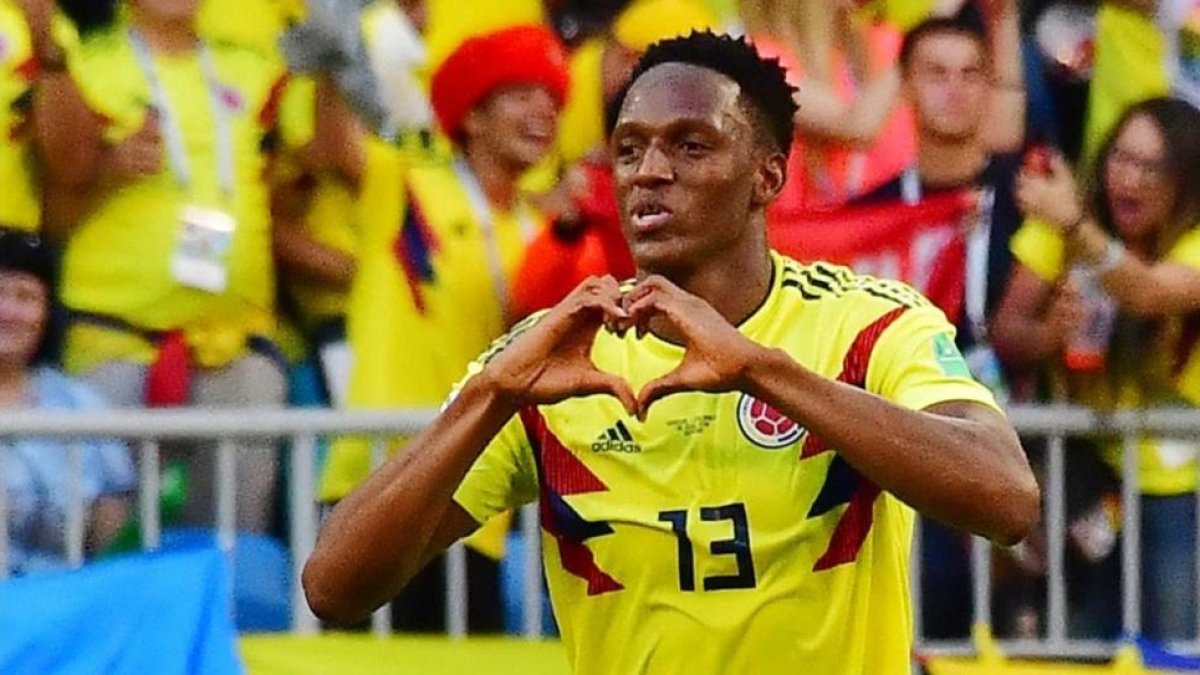 Yerry Mina celebra el gol marcado a Senegal.-LUIS ACOSTA