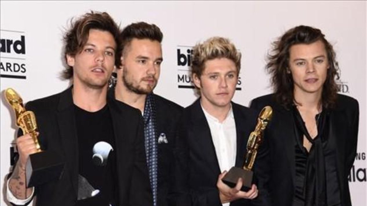 De izquierda a derecha, Louis Tomlinson, Liam Payne, Niall Horan, and Harry Styles, los miembros de One Direction, en Las Vegas, en agosto del 2015.-AFP