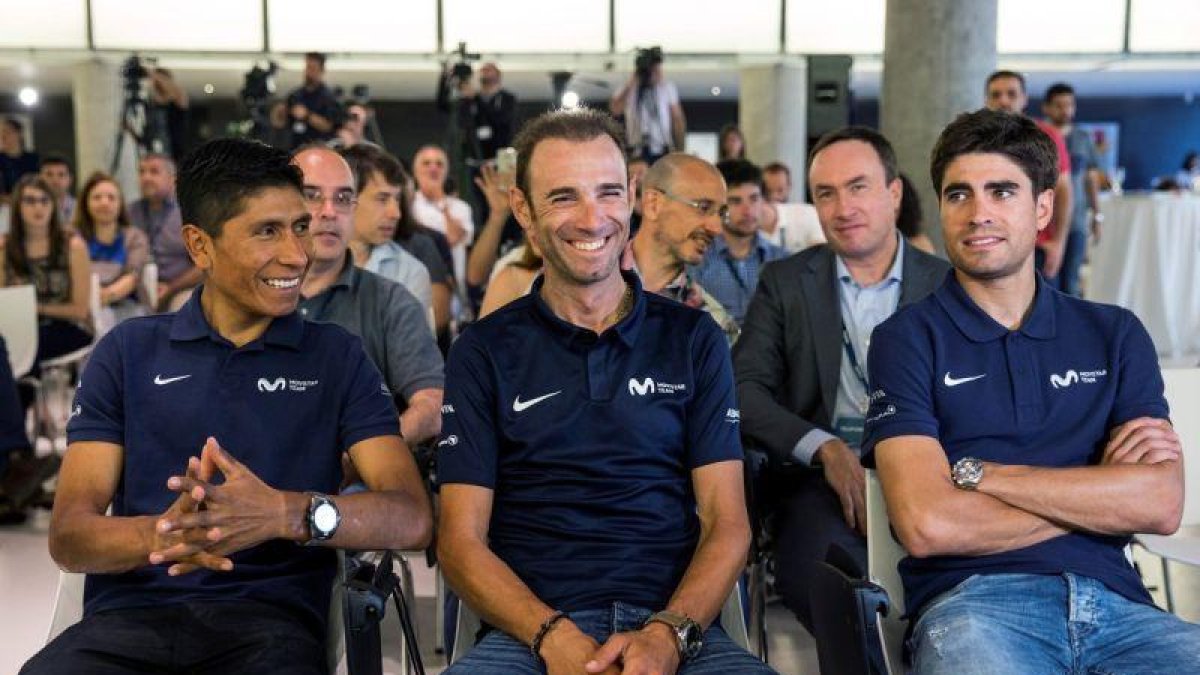 Nairo Quintana, Alejandro Valverde y Mikel Landa, en Madrid.-RODRIGO JIMENEZ (EFE)