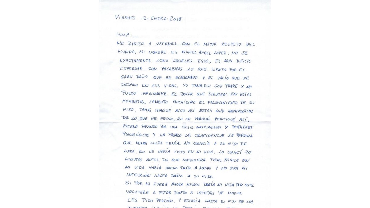 Carta de 'El Terre' a los padres de su víctima.-E.M.