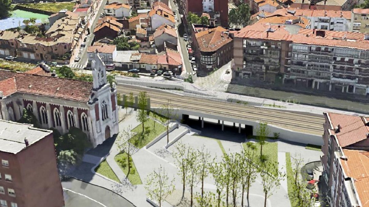 Infografía de vista aéra de cómo quedará la plaza de Rafael Cano de la Pilarica tras las obras que ejecutará el Ayuntamiento.-E.M.