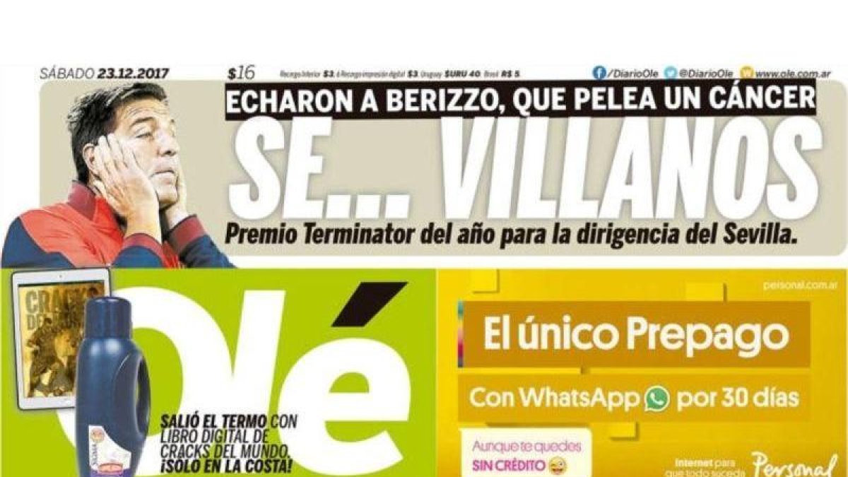La portada del diario Olé.-EL PERIÓDICO
