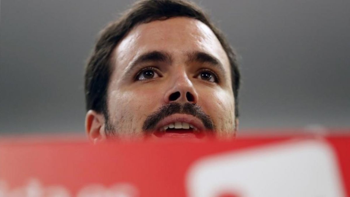 El coordinador federal de IU, Alberto Garzón, este sábado en la asamblea de la formación.-EFE / ÁNGEL DÍAZ