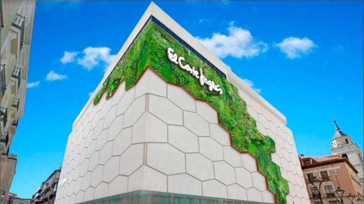 Recreación del aspecto que tendrá la fachada vegetal en el Corte Inglés de Constitución. E.M.-E.M.