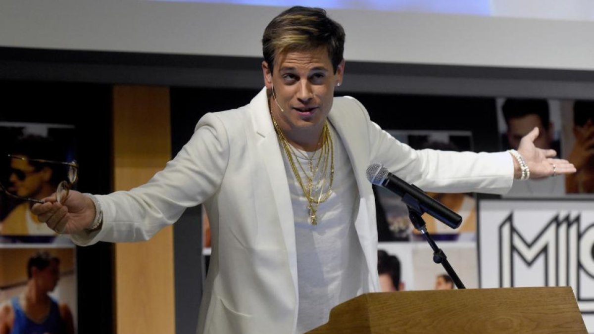 Milo Yiannopoulos en una conferencia en la Universidad de Colorado.-AP
