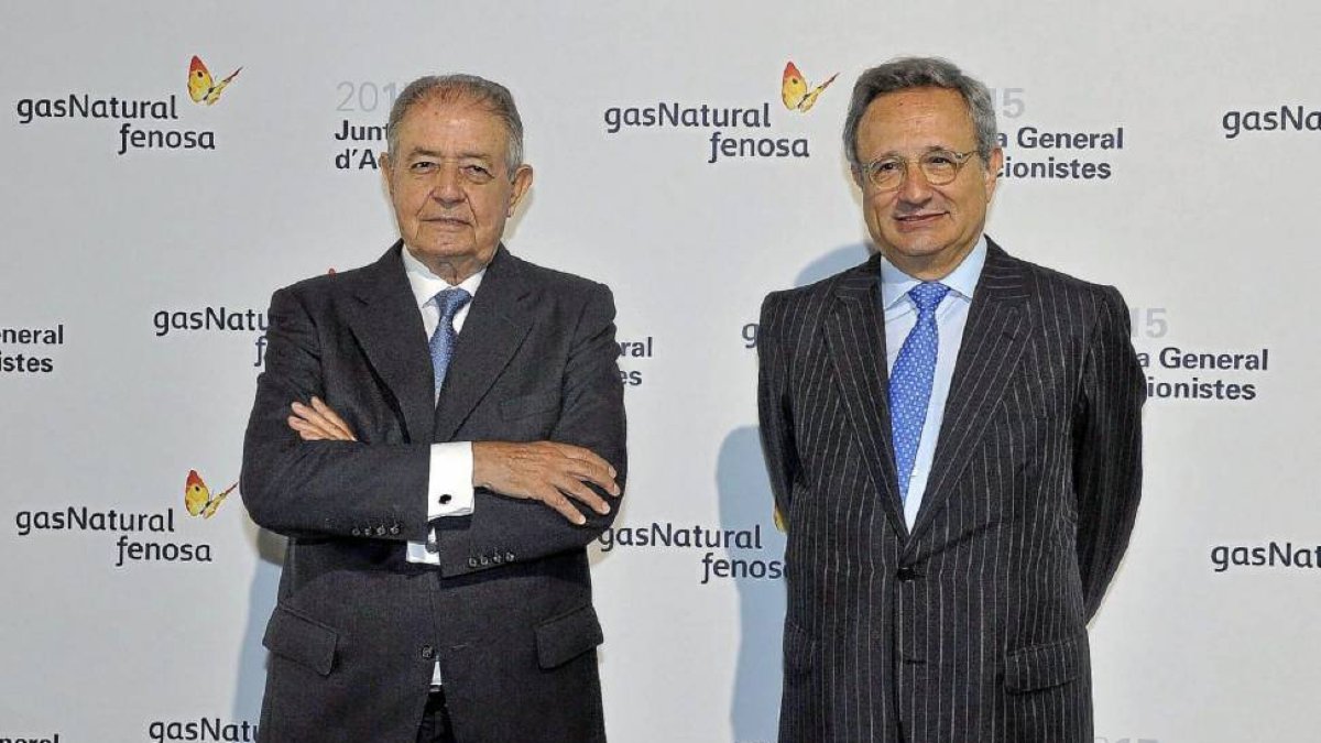 El presidente de Gas Natural Fenosa, Salvador Gabarró y el consejero delegado, Rafael Villaseca en Barcelona.-El Mundo