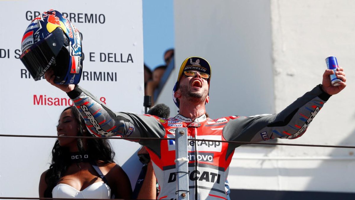 Andrea Dovizioso celebra su victoria en el GP de San Marino-REUTERS