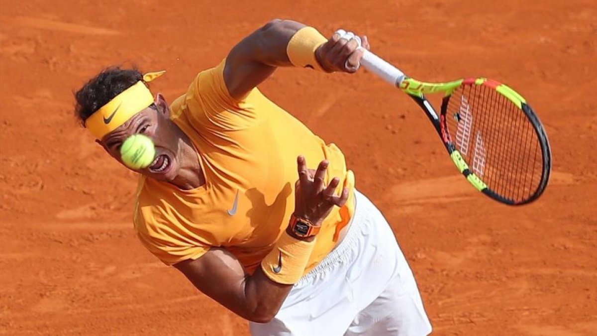 Nadal en su victorioso debut en Montecarlo ante Bedene.-Nadal en su victorioso debut en Montecarlo ante Bedene.