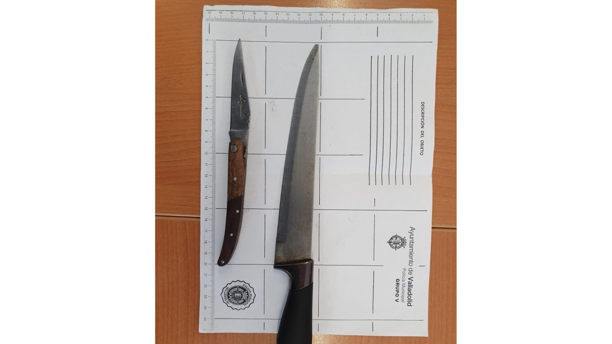 Armas blancas incautadas al conductor en Valladolid. - EM
