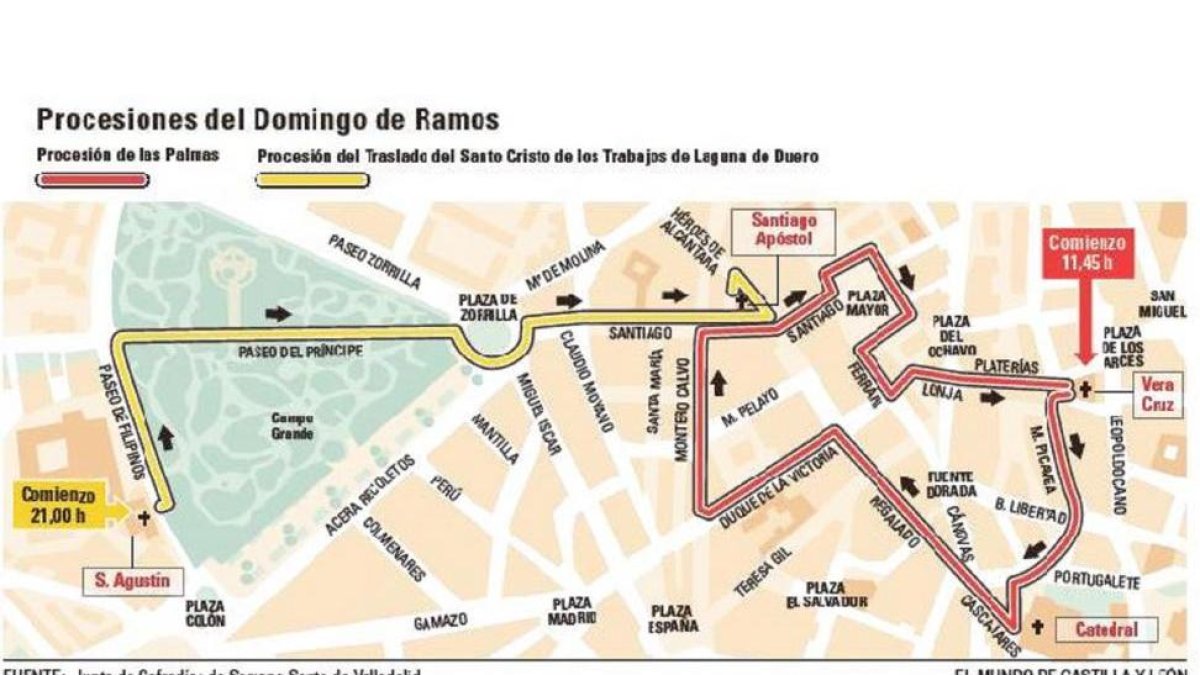 Mapa con las procesiones del Domingo de Ramos.-EL MUNDO