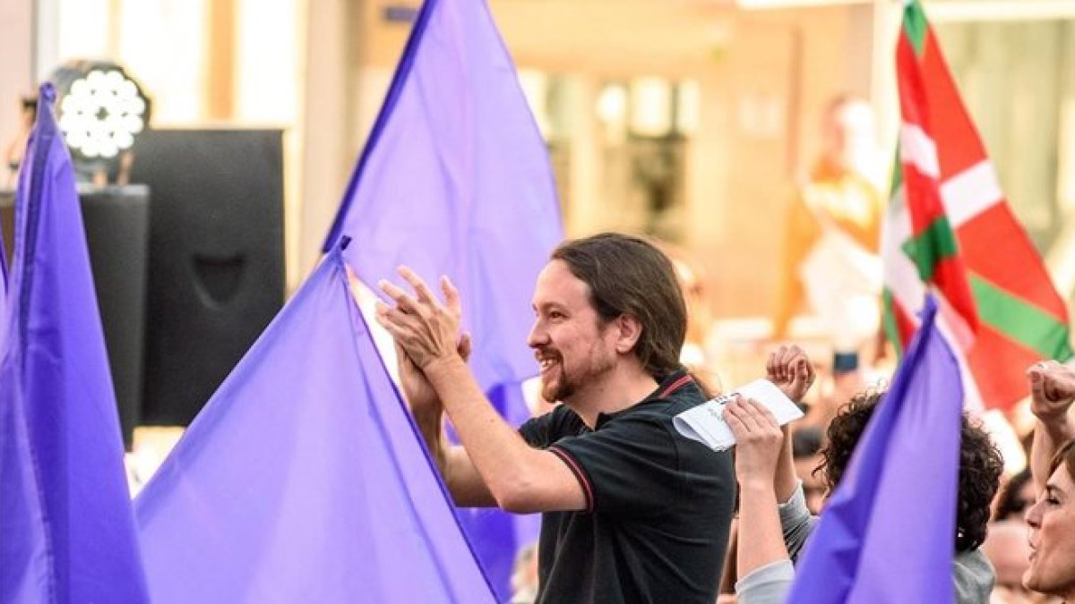 El candidato de Unidas Podemos al Congreso de los Diputados, Pablo Iglesias, en un mitin en Bilbao.-JAVIER ZORRILLA (EFE)