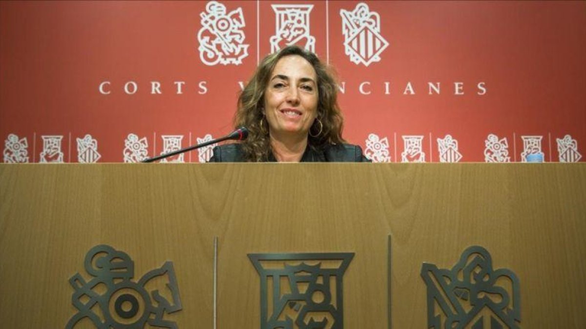 Carolina Punset, en la rueda de prensa en la que anunció que se iba al Parlamento Europeo.-MIGUEL LORENZO