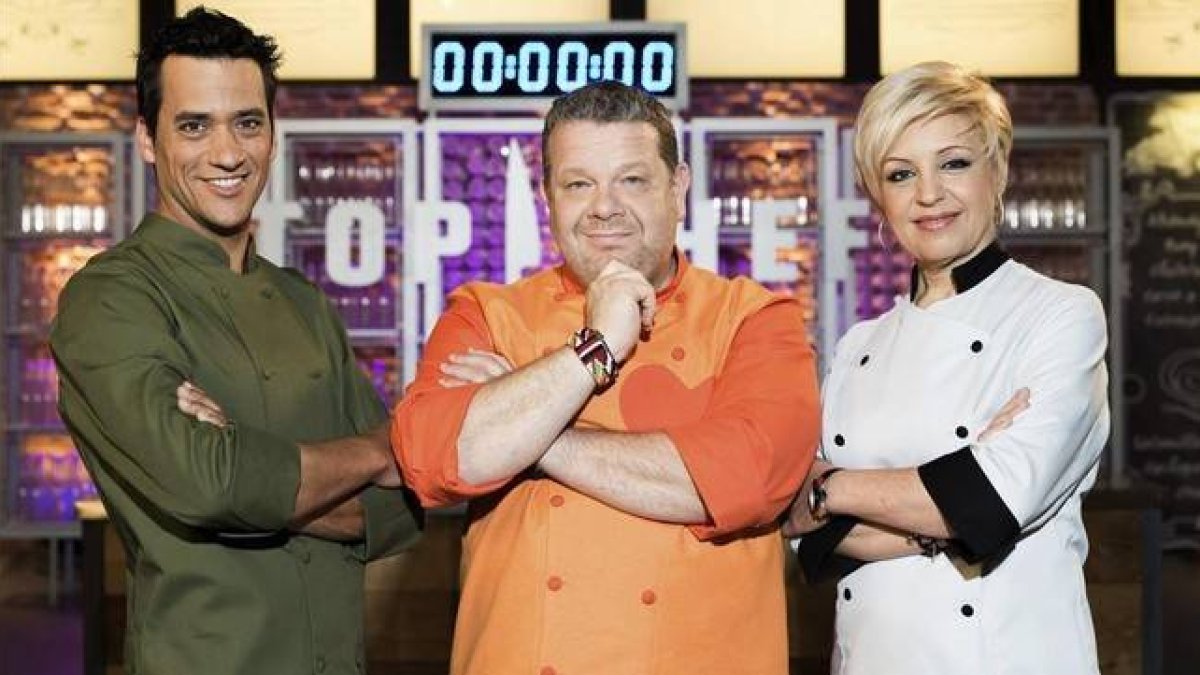 Yayo Daporta, Alberto Chicote y Susi Díaz forman el jurado de la segunda temporada del programa de A-3 'Top chef'.-ROB