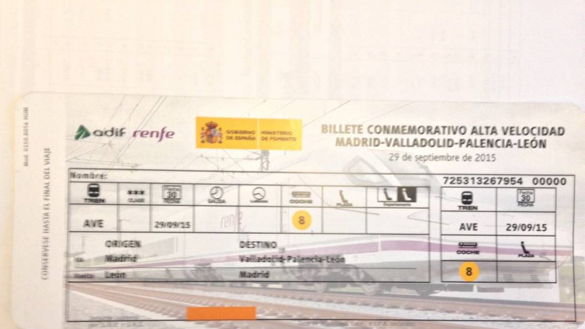 Billete del AVE que unirá Madrid con León y Palencia-El Mundo