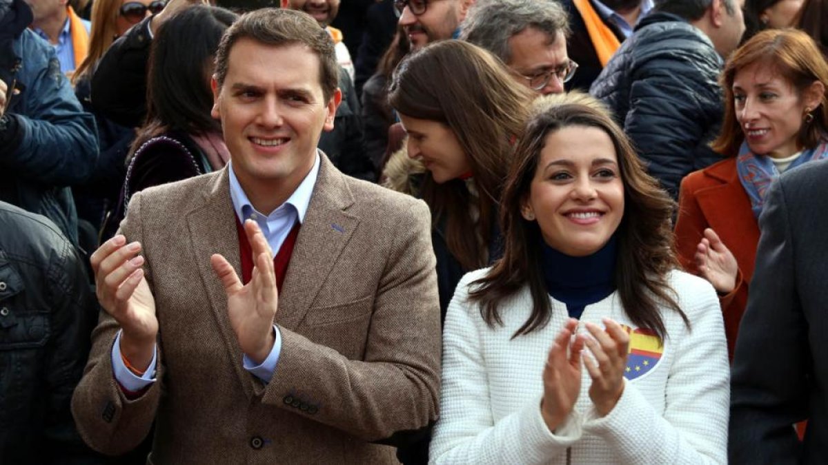 Rivera y Arrimadas, en el mitin de Ciutadans en Tarragona.-ELISENDA ROSANAS