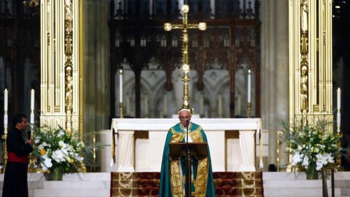 El papa Francisco durante su intervención ante las Naciones Unidas.-EFE / MATT CAMPBELL