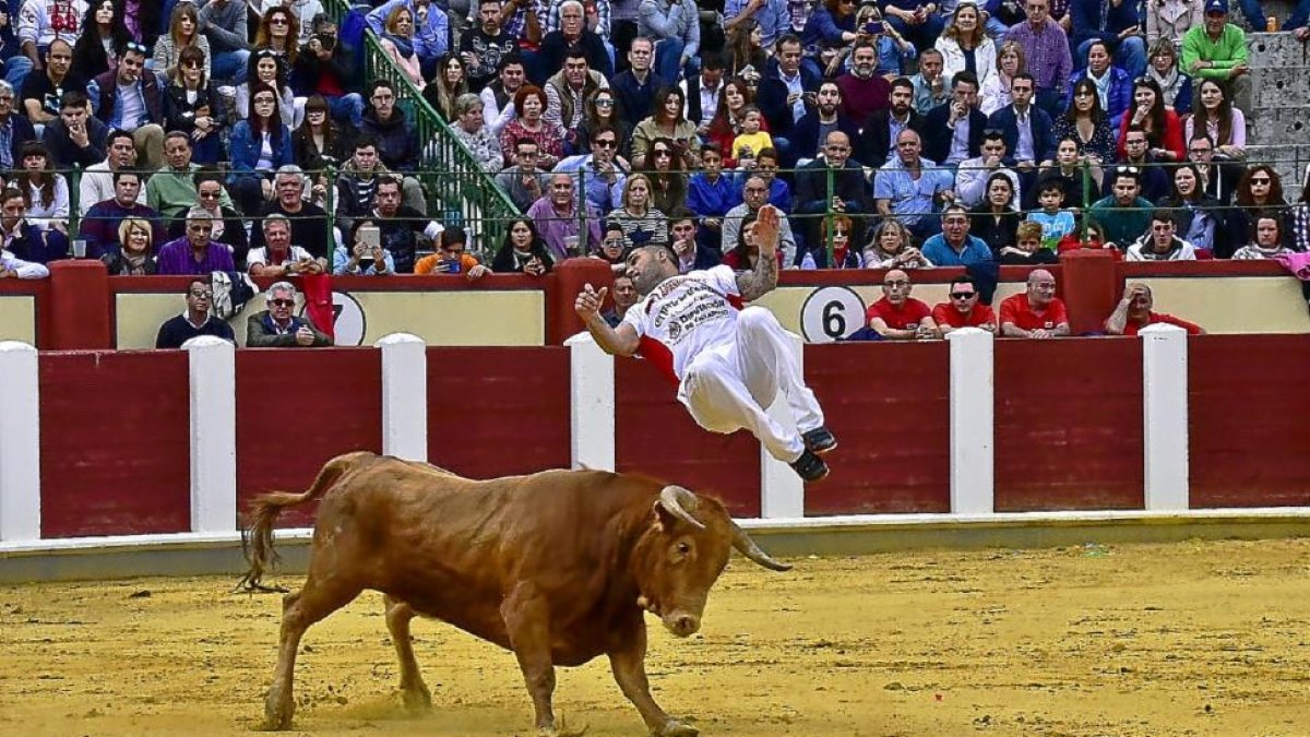 Uno de los rejoneadores en el concurso de saltos con motivo del día de San Pedro Regalado ayer en la plaza de toros de Valladolid-José Salvador