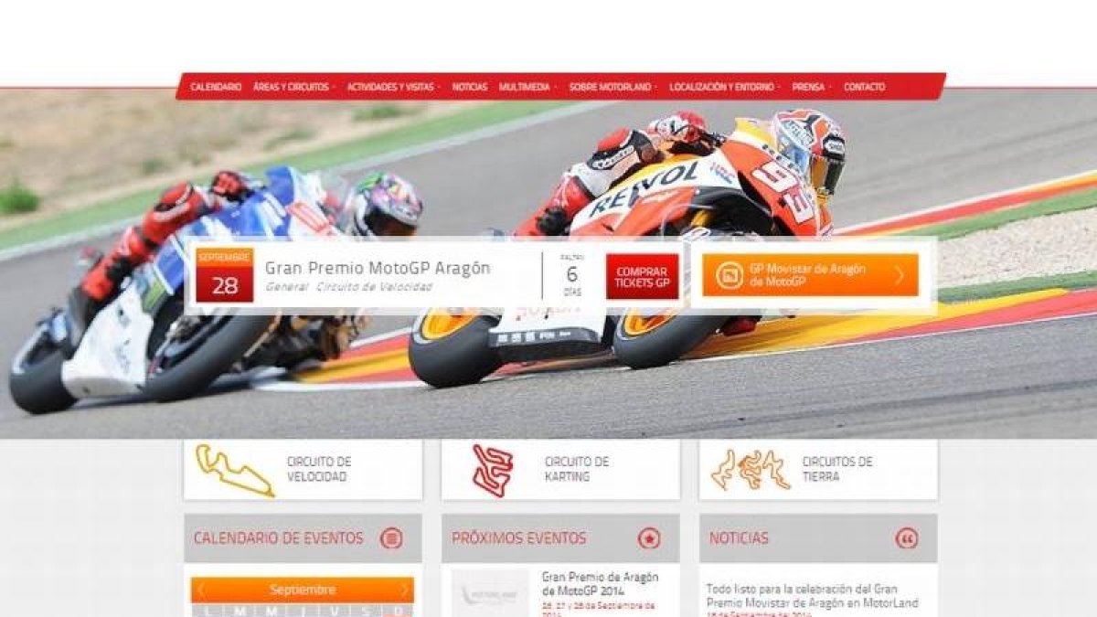 Imagen de la nueva página web de Motorland Aragón.-