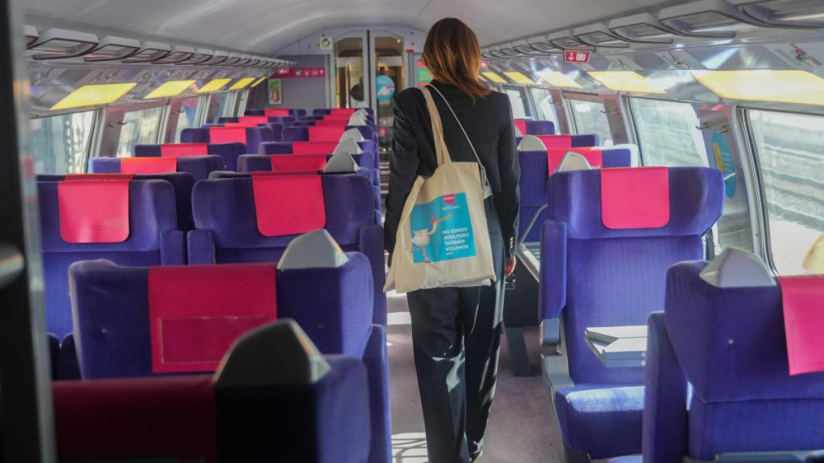 Interior de uno de los trenes de Ouigo que circularán entre Valladolid y Madrid.
