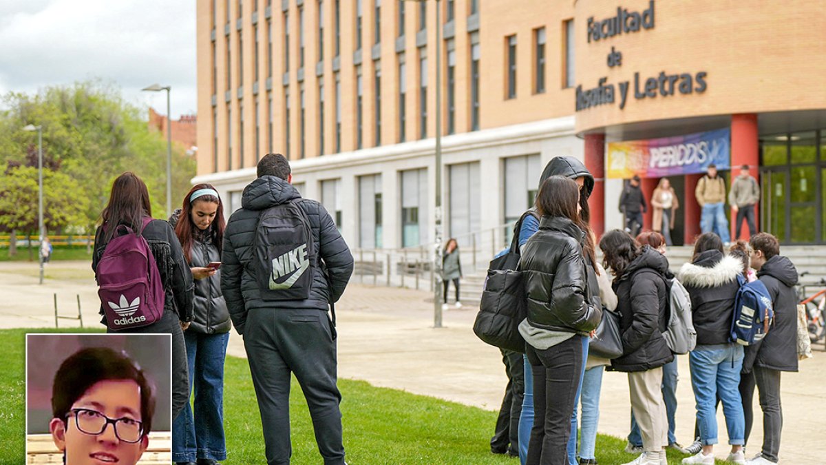 Entorno de la facultad de Filosofía y Letras e imagen de Miguel Li Fernández, el joven fallecido.