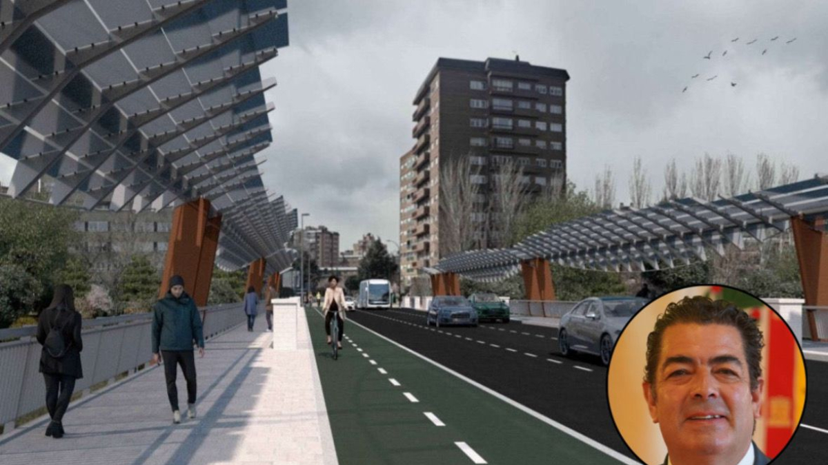 Proyecto inicial del puente de Poniente y el concejal de Tráfico y Movilidad, Alberto Gutiérrez Alberca.