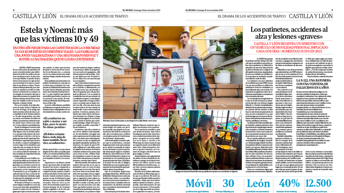 Reportaje 'Estela y Noemí: más que las víctimas 10 y 49' publicado en noviembre de 2023 por El Mundo de Castilla y León. 