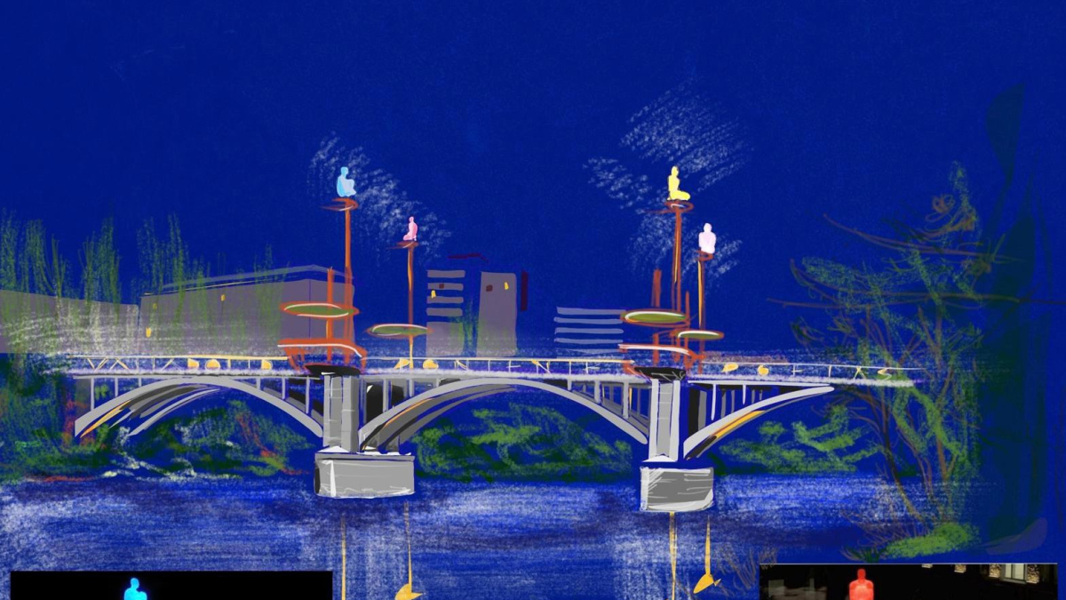 Boceto del proyecto del Puente de Poniente realizado por el concejal de Urbanismo
