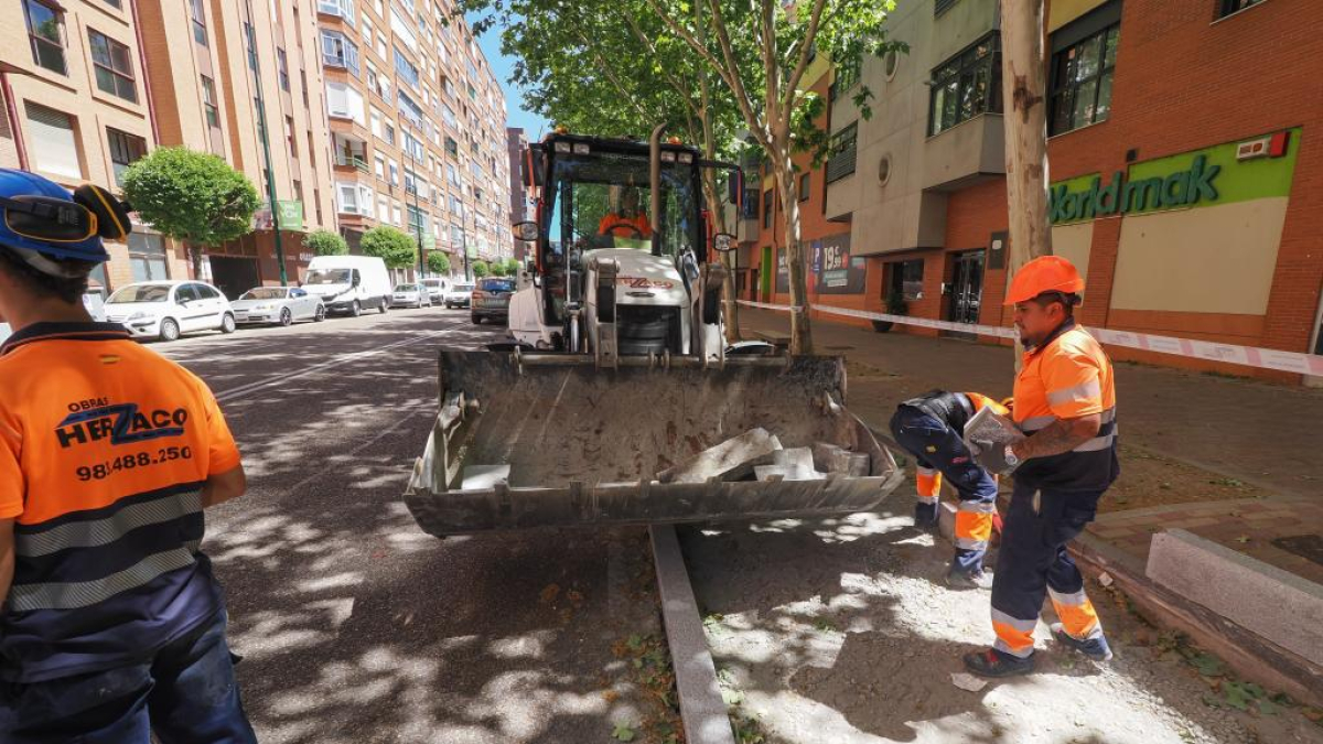 Obras para el nuevo carril bici en el paseo Juan Carlos I.