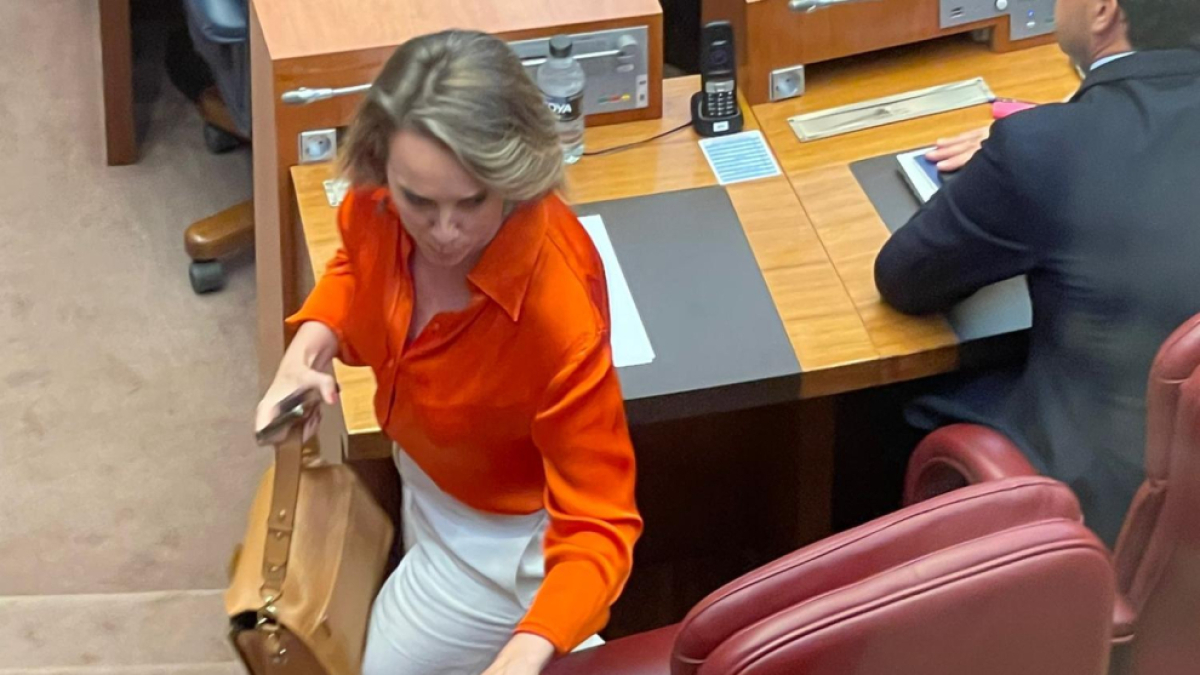 Cuca Gamarra, en el momento de abandonar el escaño de la bancada del PP que había ocupado