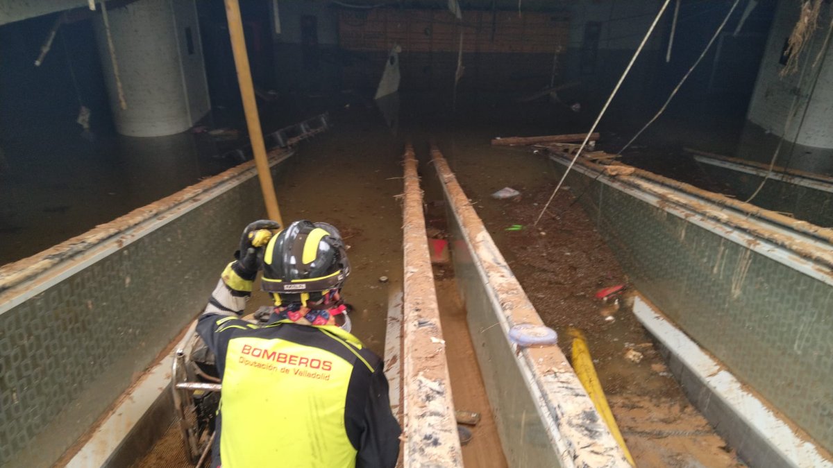 Bomberos de la Diputación de Valladolid revisan las escaleras mecánicas del centro comercial Bonaire