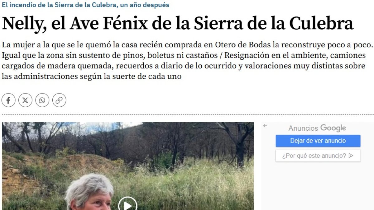 'Nelly, el Ave Fénix de la Sierra de la Culebra', reportaje de Alicia Calvo premiado en la XXXVIII edición del Premio de Periodismo Francisco de Cossío