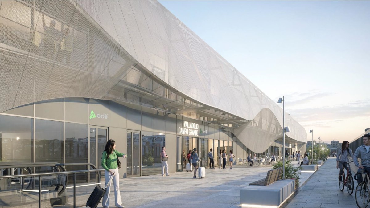 Recreación virtual de la nueva estación de tren de Campo Grande de Valladolid.