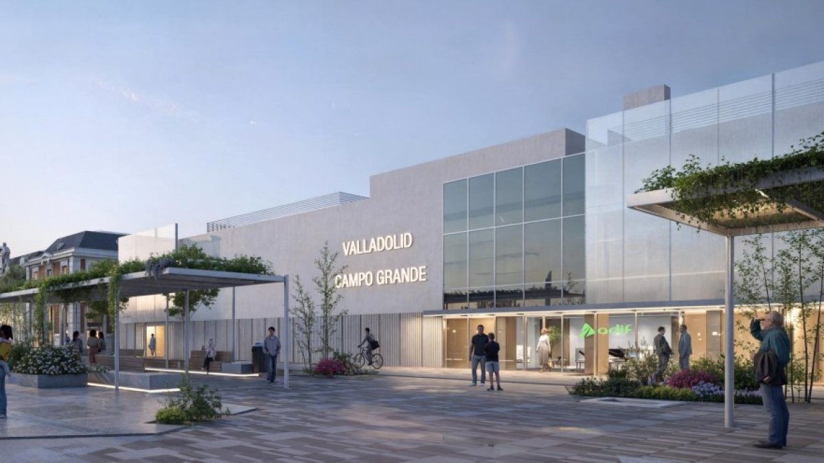 Recreación del futuro edificio de servicios ferroviarios de la nueva estación de Campo Grande.