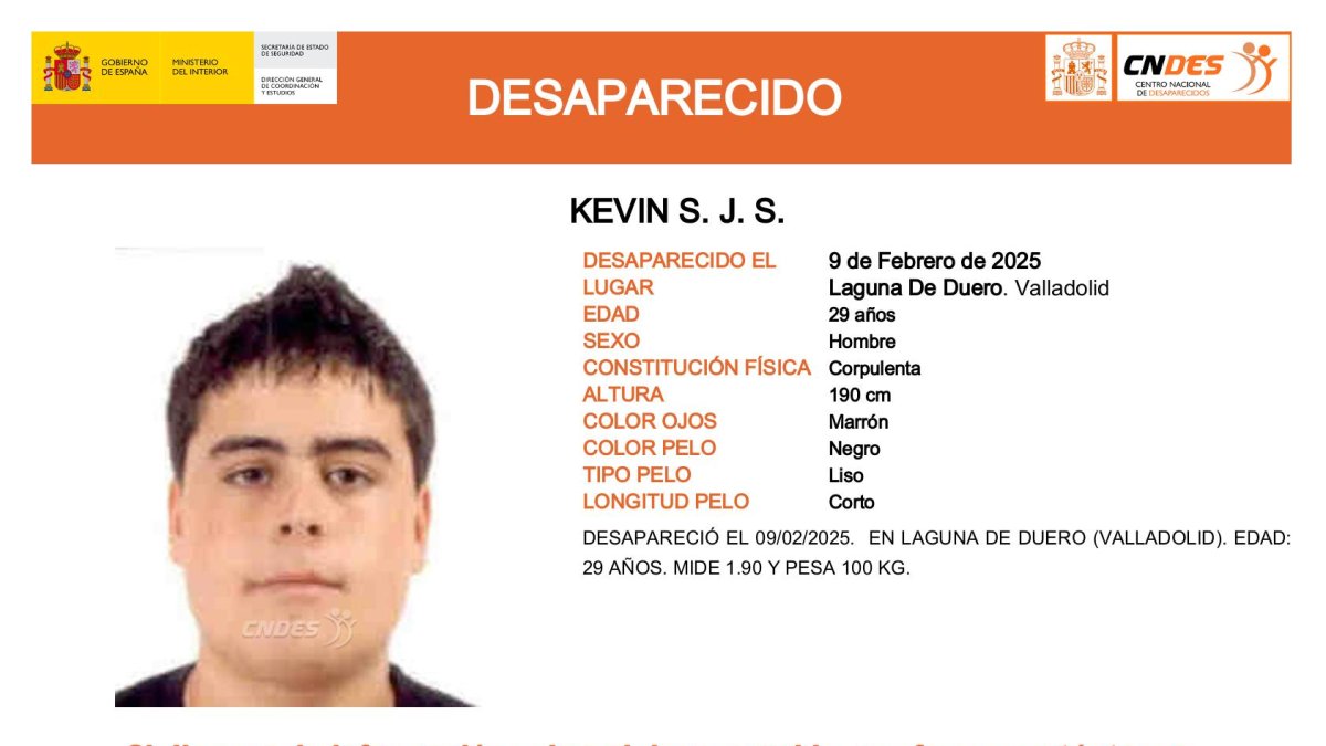 Kevin S.J.S, desaparecido en Laguna de Duero