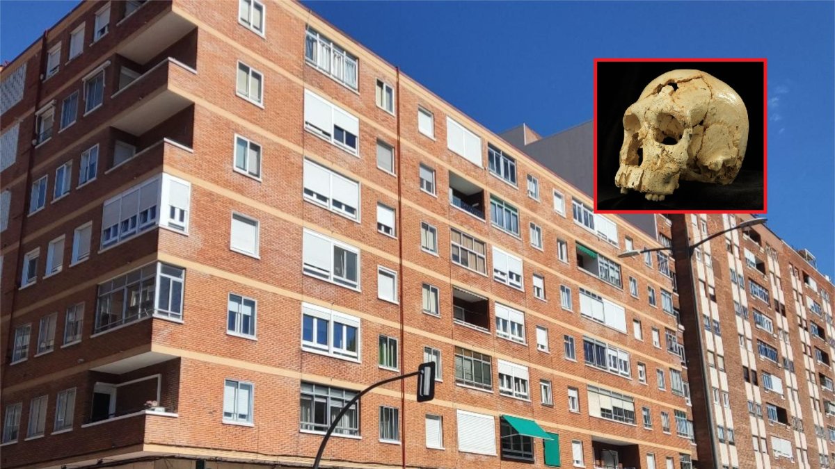 Pisos en La Victoria y arriba a la derecha un cráneo de una imagen de archivo