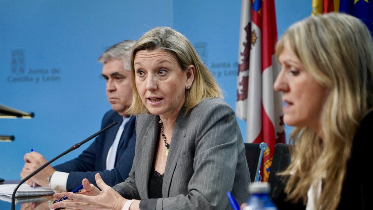 La vicepresidenta de la Junta y consejera de Familia e Igualdad de Oportunidades, Isabel Blanco, en rueda de prensa