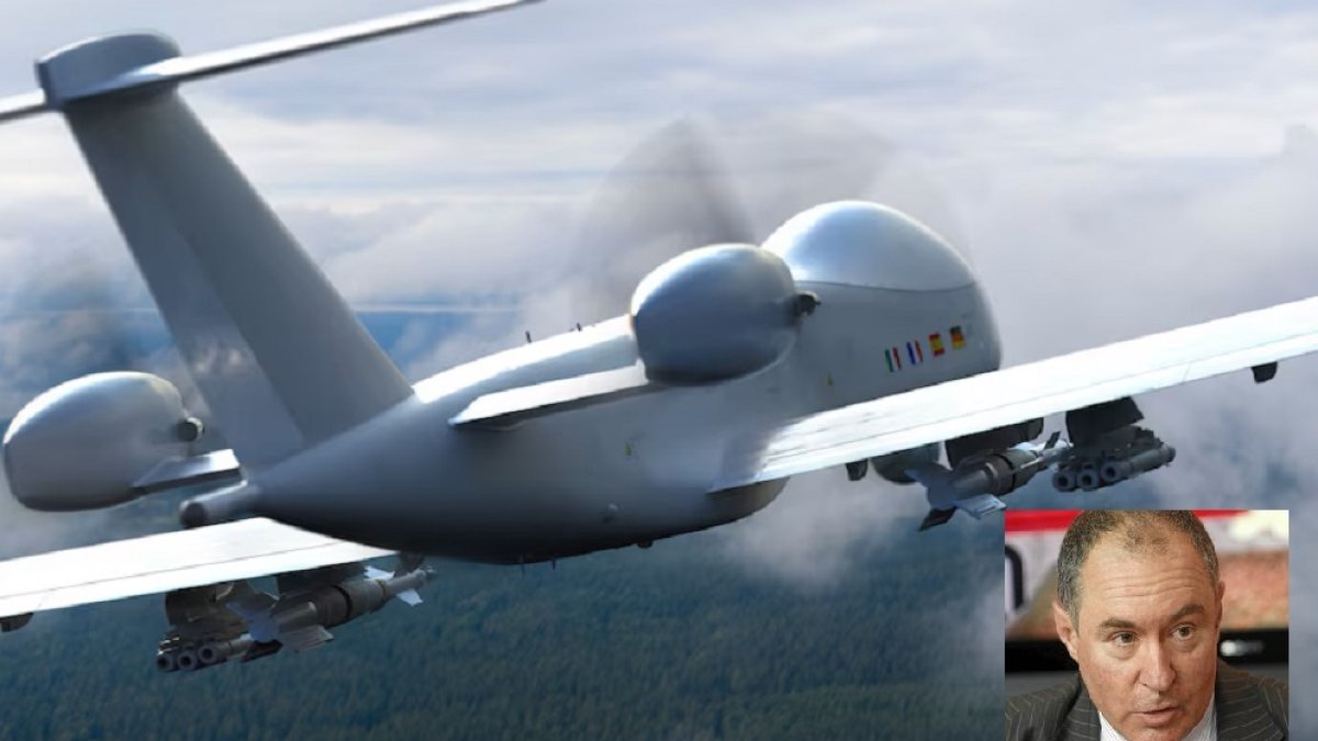 El Eurodrone y el portavoz de la UPL en el Ayuntamiento de León, Eduardo López Sendino, en la foto pequeña