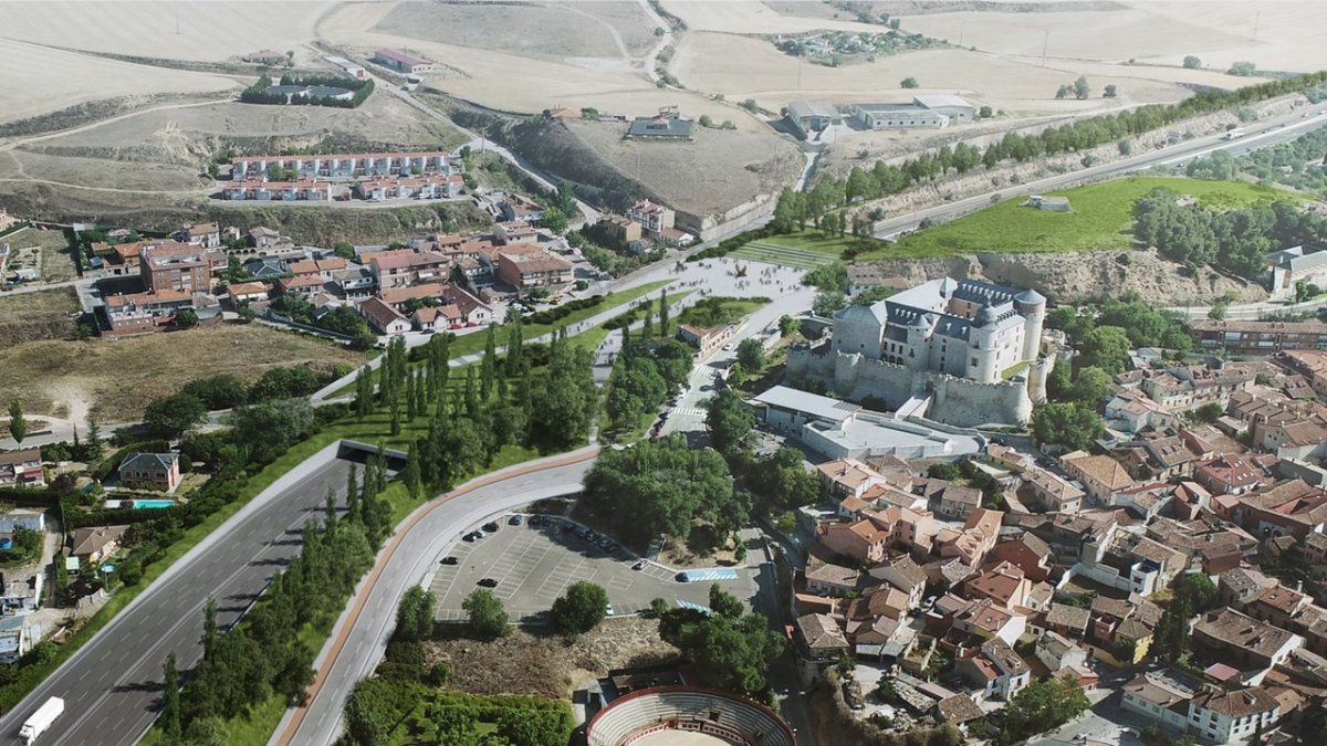 Recreación del falso túnel del tercer carril en Simancas y la futura integración del entorno.