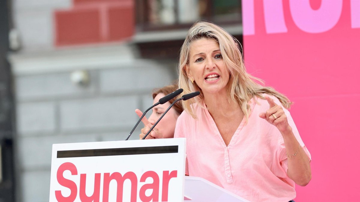 Yolanda Díaz en un acto de campaña de Sumar en Valladolid