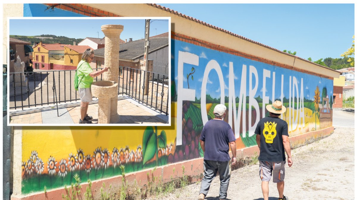 Fombellida, el pueblo de las mil y una fuentes. En la imagen superior, una vecina en la fuente de piedra de la iglesia.
