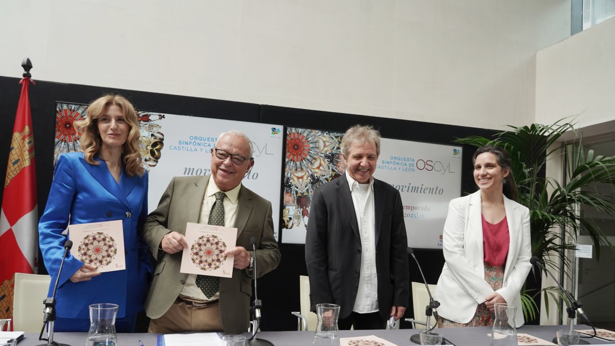 El consejero de Cultura, Turismo y Deporte, Gonzalo Santonja, presenta la temporada de la OSCyL junto a Sancho, Fischer y Colominas