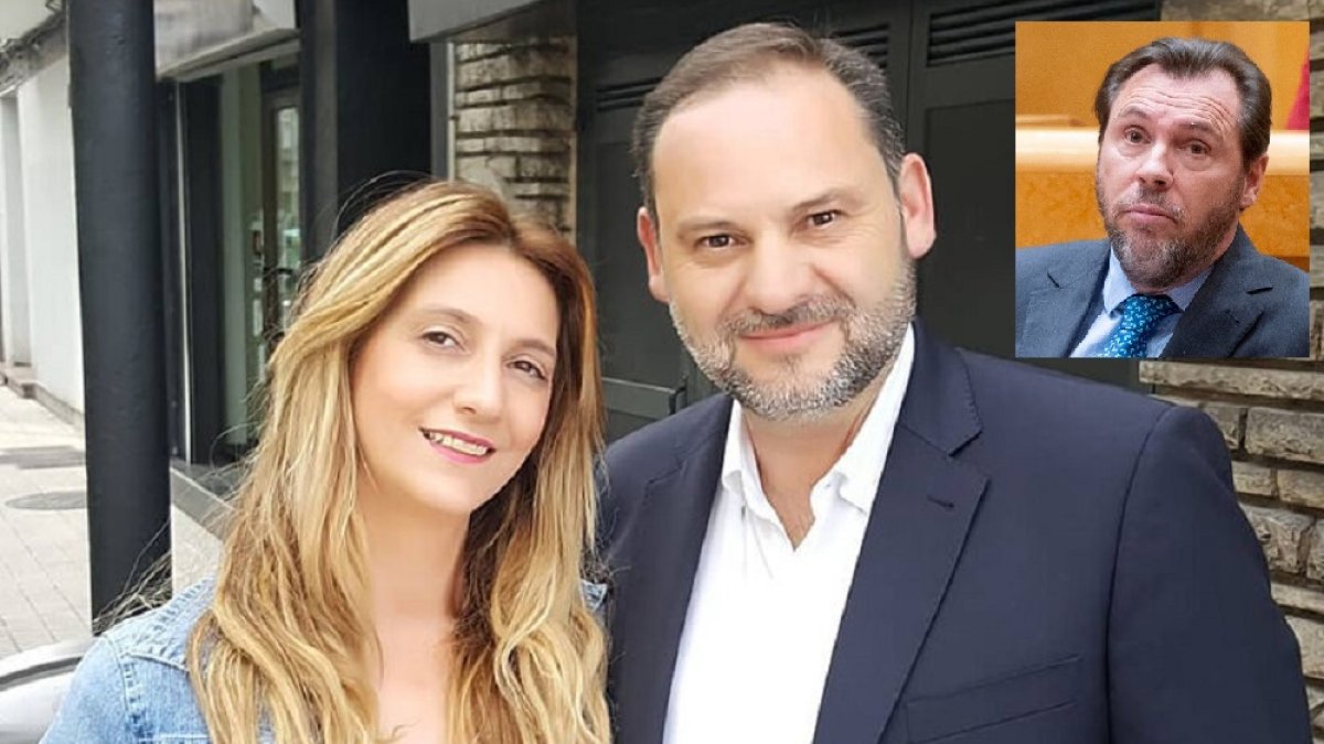 Claudia Montes y José Luis Ábalos, en una imagen de archivo, en la foto pequeña Óscar Puente.