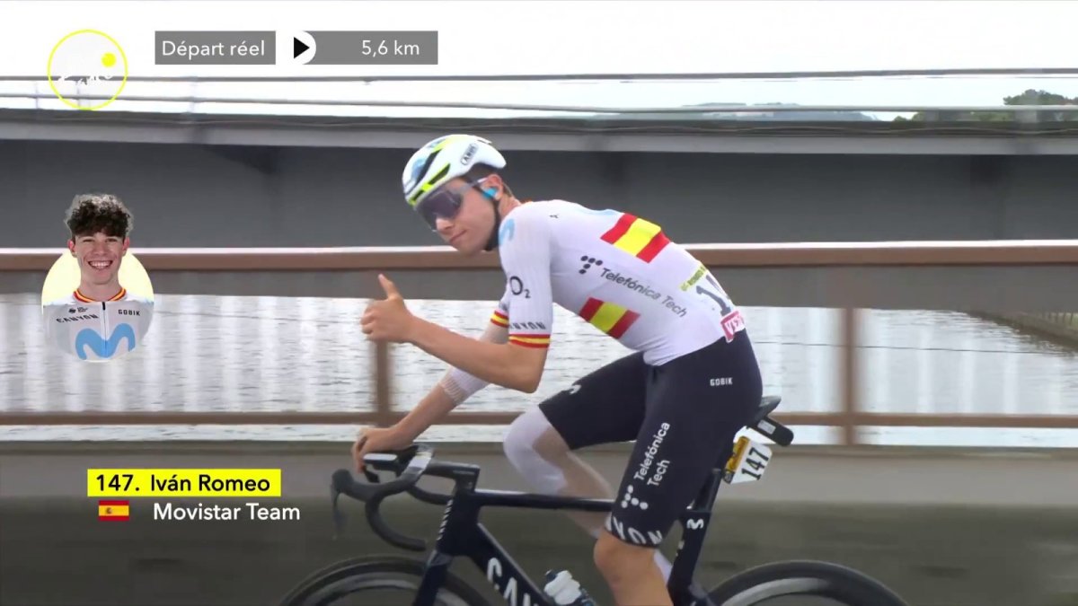 El vallisoletano Iván Romeo es enfocado por las cámaras de Eurosport  en la última etapa del Tour.