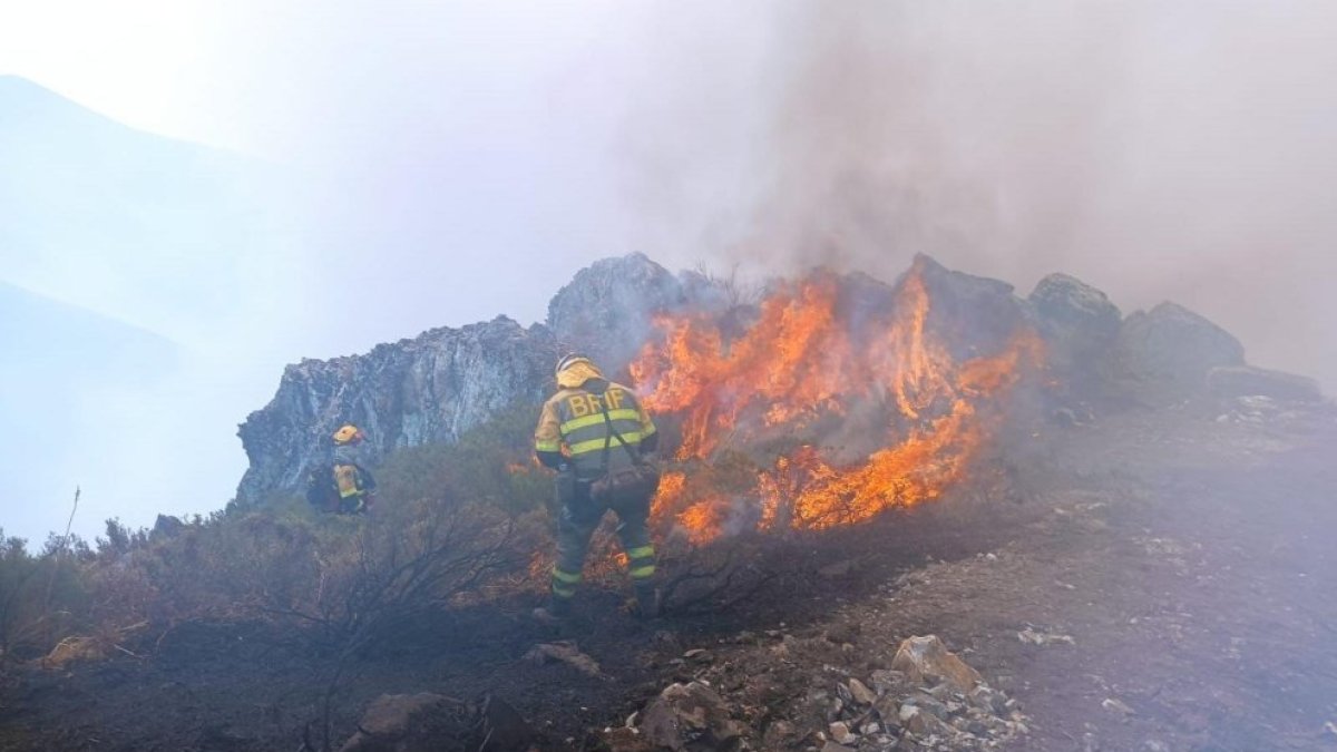 Incendio forestal en Llanas de Cabreras, León.