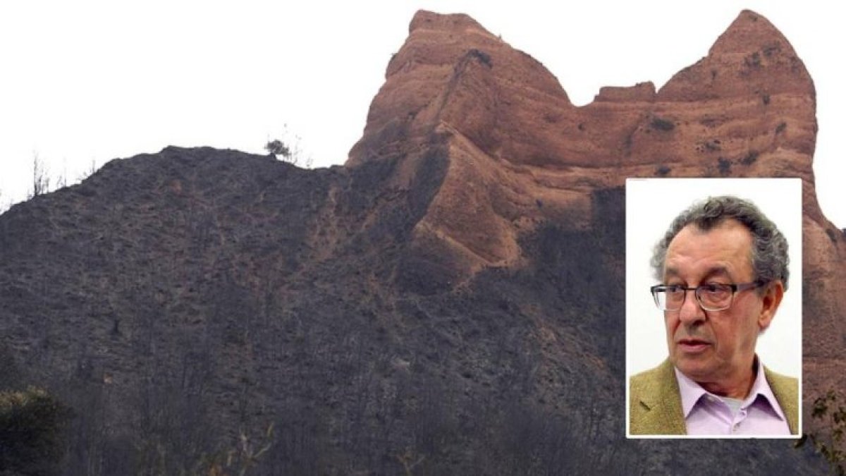 Efectos del incendio en Las Médulas y el arqueólogo Javier Sánchez Palencia.
