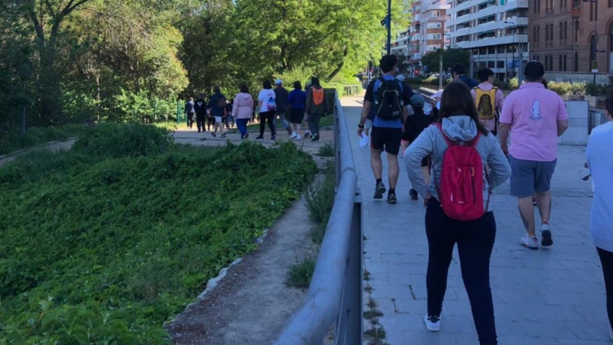 Un grupo de caminantes paseando por las calles de la ciudad.