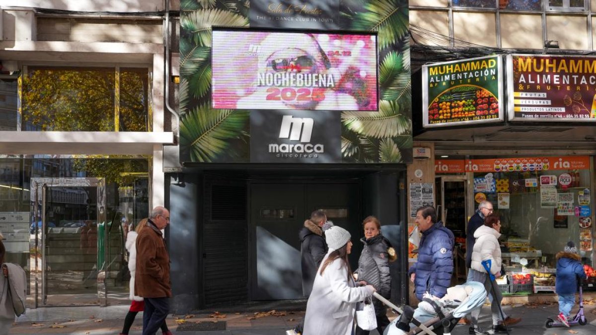 Anuncio de fiesta de Nochebuena en la discoteca Maraca, en el paseo de Zorrilla