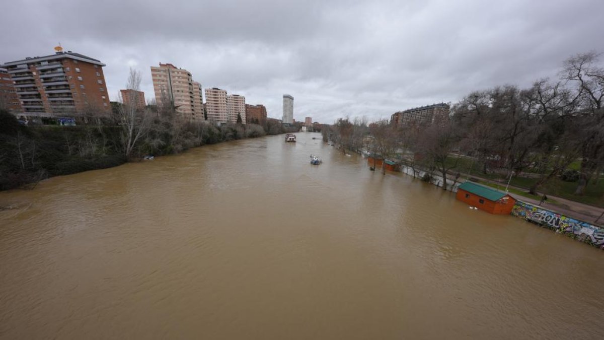 Subida del caudal del Pisuerga a su paso por las Moreras.