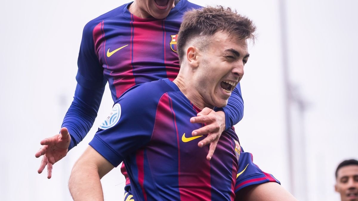 Barberá celebra su reciente gol al Espanyol B.