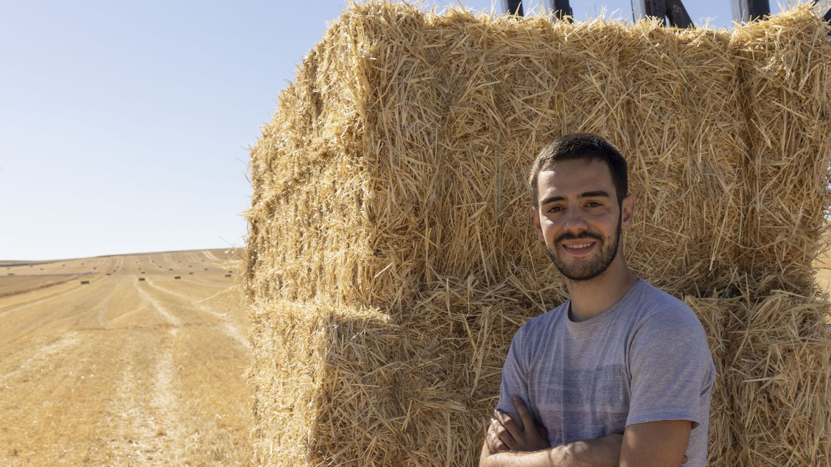 El joven agricultor Miguel Pollo, en una explotación agrícola de la provincia de Salamanca.